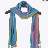 Pashmina Scarf Shawl Kombinasi Motif Pelangi Bahan Sutera