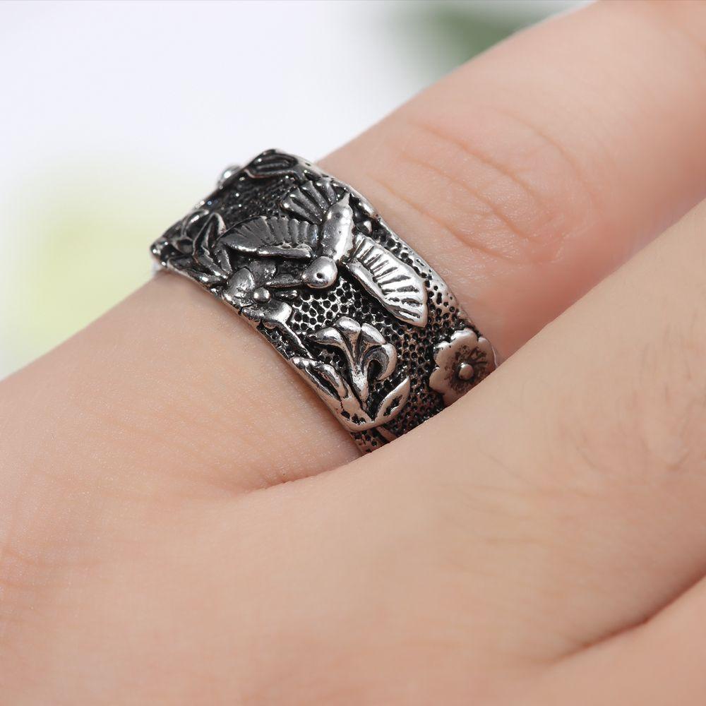 Solighter Pretty Flower Ring Fashion Perhiasan Pertunangan Pesta Ukuran 5-10 Hummingbird Rings