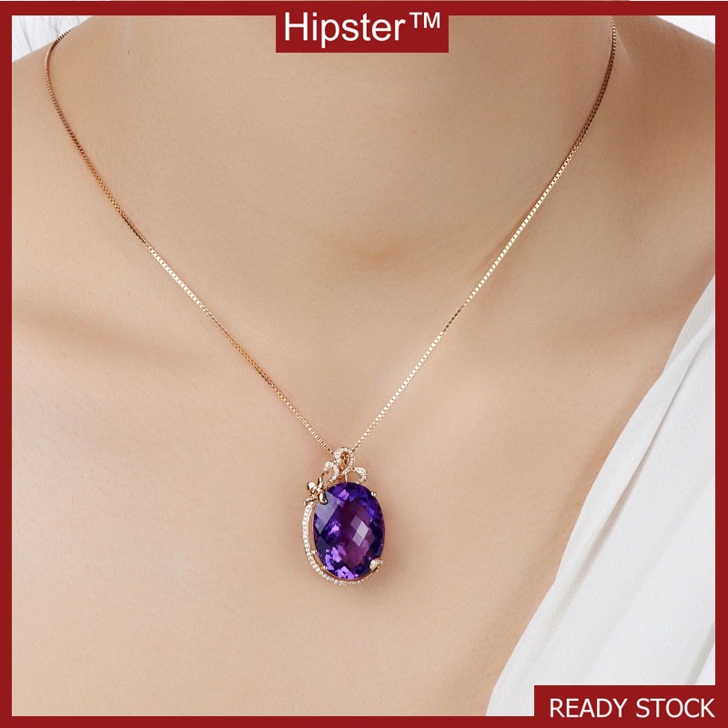 Hot Sale 18K Rose Gold Natural Purple Gemstone Pendant Necklace