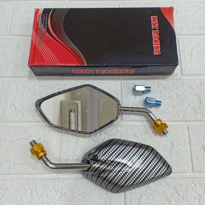 Spion Motor Carbon Tangkai Chrome Panjang & Pendek Model Jupiter Z-Pendek