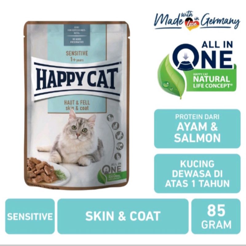 Happy Cat Makanan Basah Kucing Sensitive Skin &amp; Coat - Pouch 85 gr