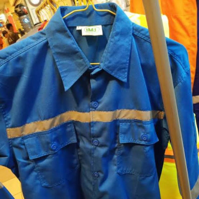 Baju Safety Proyek K3 Pria Lengan Panjang Kerja Lapangan IMJ Bahan Japan Drill