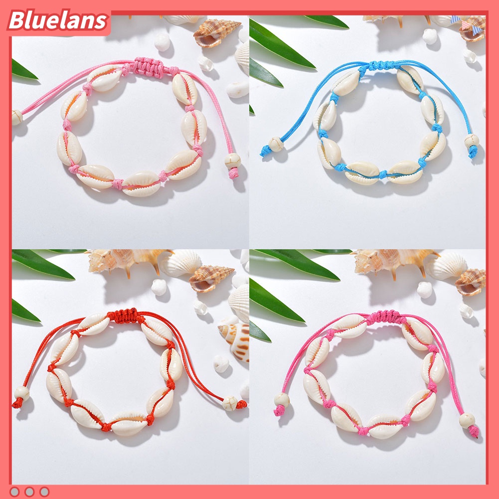 Bluelans Women Hand Knitting Shell Charm Bracelet Beaded Chain Bangle Jewelry Accessory