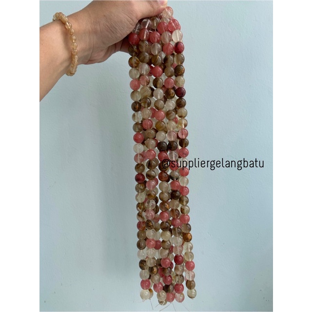 bahan batu mix agate cherry quartz 14mm gelang kalung natural akik