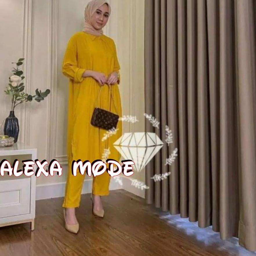 4.4 Brand NEW SETELAN LONG TUNIK POLOS JUMBO / SETCEL LONG RAYON VISCOSE POLOS FIT TO XXL