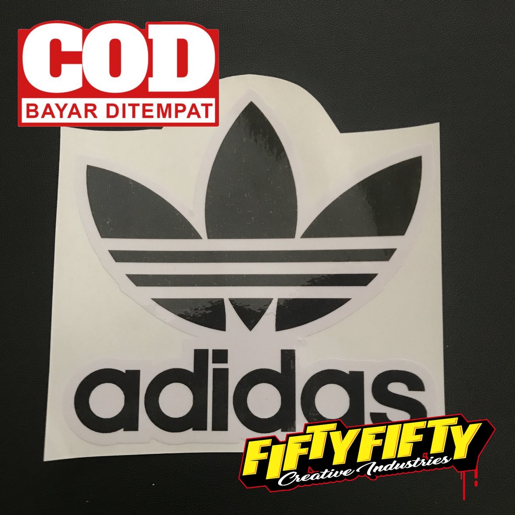 Stiker Print Cut ADIDAS Stiker Printing Laminasi Glossy Stiker Motor Mobil Helm Sudah Membentuk Pola Desain