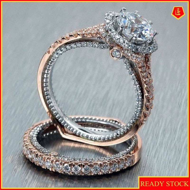 [Ready Stock]14K Rose Gold round Diamond Color Separation Ring Set