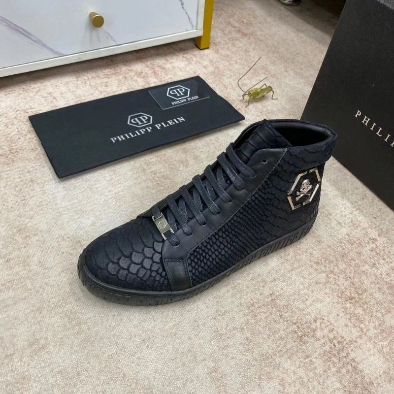 sepatu boots cowok philipp plein sneaker pria high top pp men shoes hitam vip P1SHOES