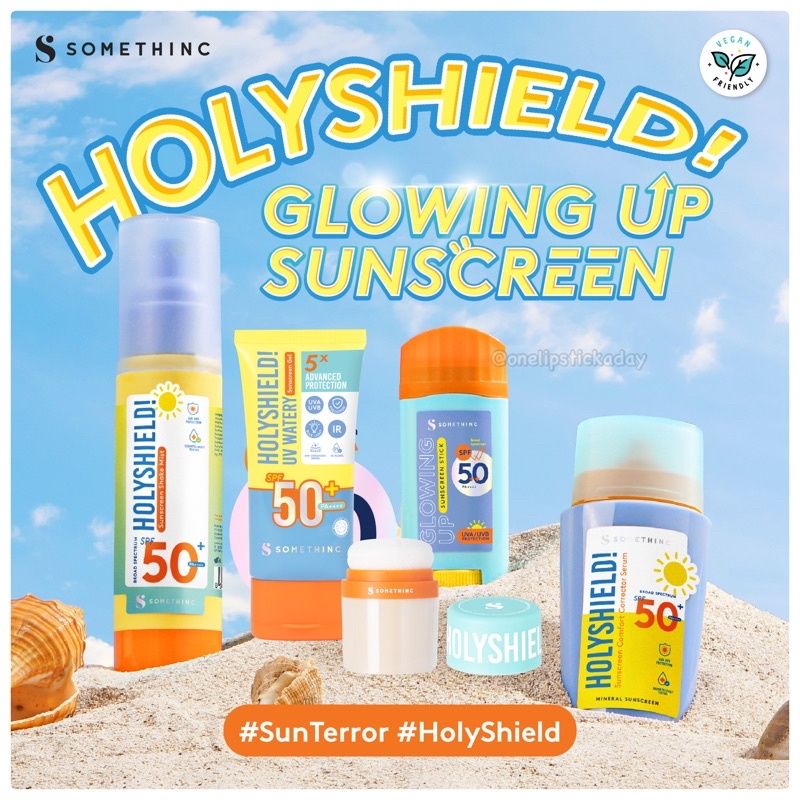 Somethinc Transparent sunscreen stick dengan SPF50+ PA++++ HolyShield Sunscreen Comfort Corrector Serum SPF 50+ PA++++ - 50ml &amp; 15ml HolyShield Sunscreen Shake Mist SPF50+ PA++ sunscreen UV watery translucent loose powder spf30