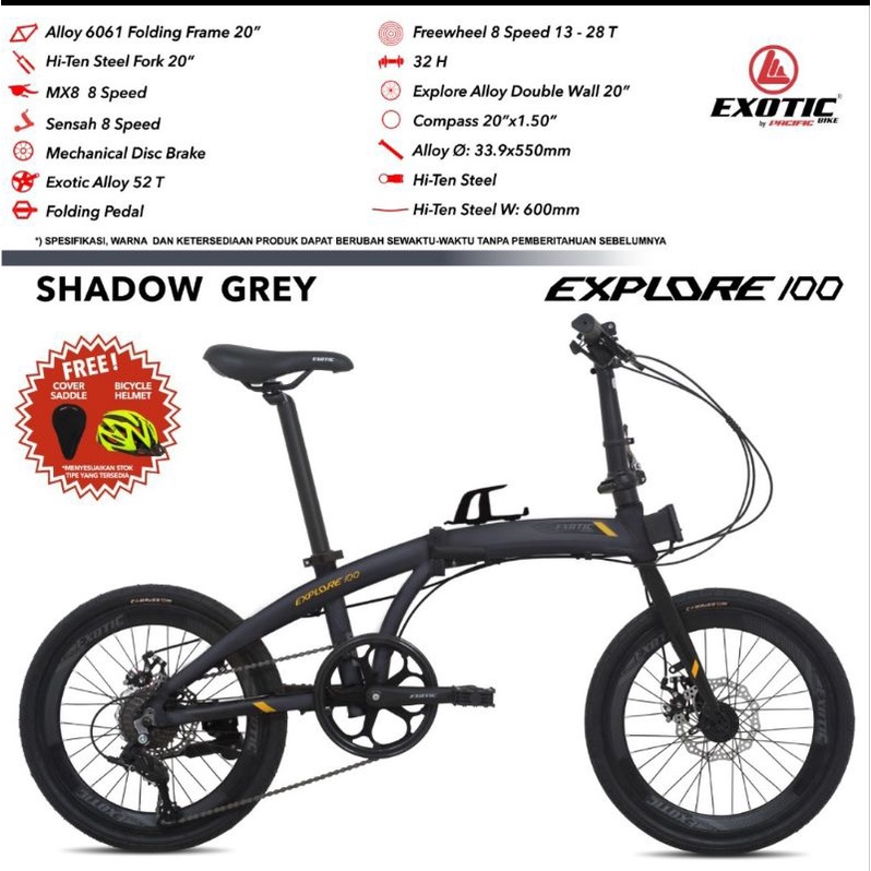 Sepeda Lipat 20 inch Exotic Explore 100 Alloy Double Disc 8 Speed