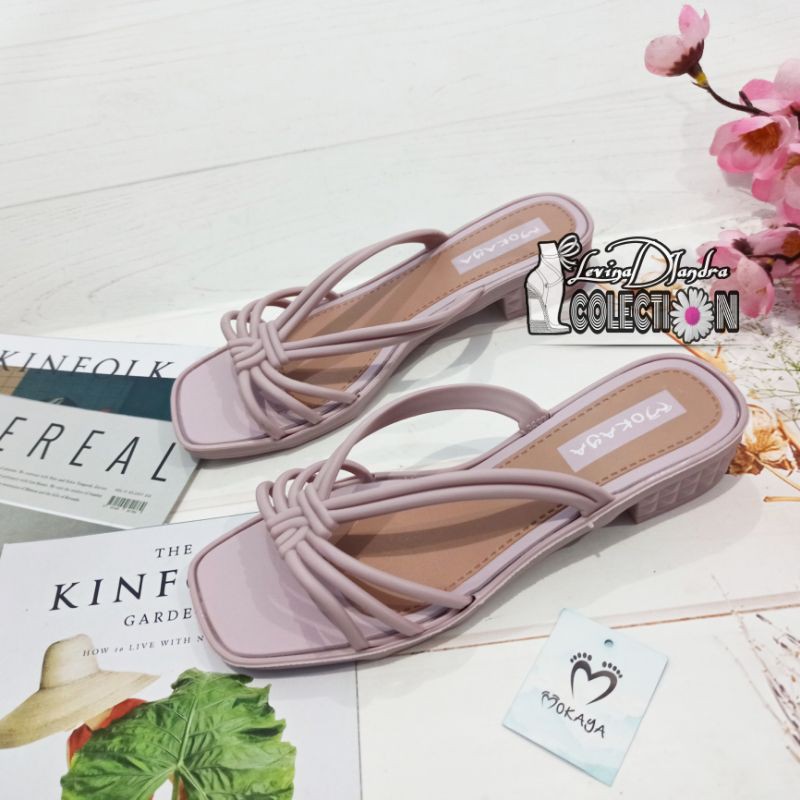 SANDAL SLOP KARET TALI SILANG SIMPUL HELLS MOKAYA M1610B 36-40-Salem/pink muda