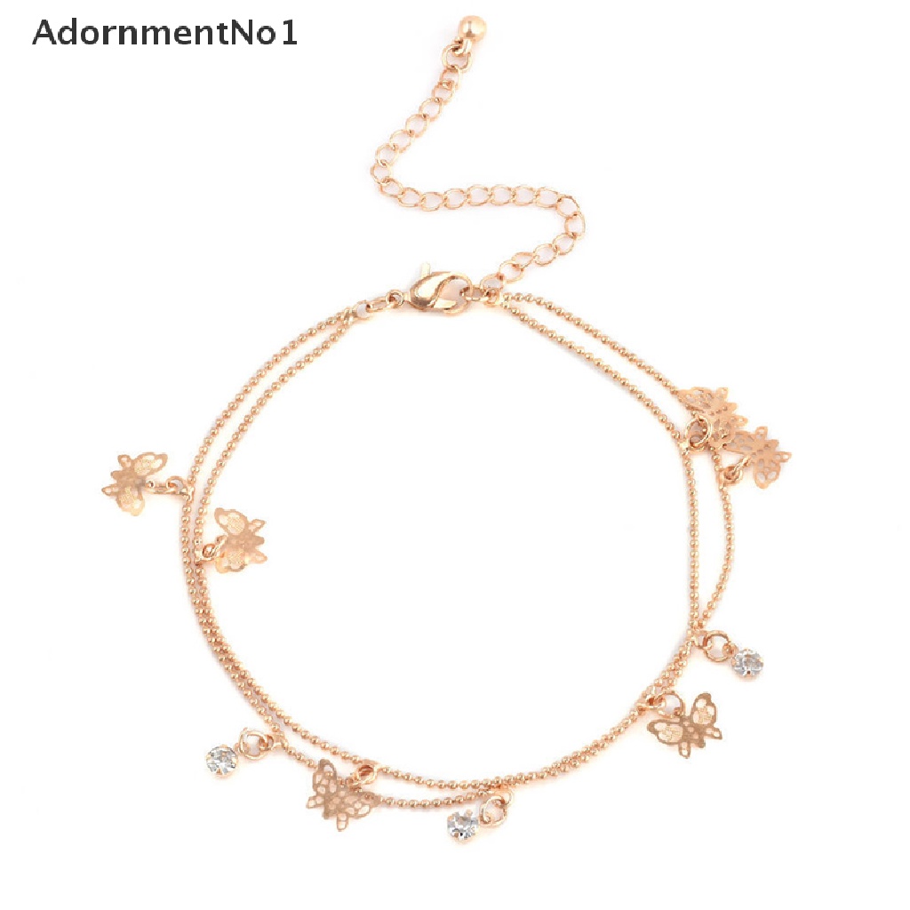 (AdornmentNo1) Gelang Kaki Rantai Fashion Motif Kupu-Kupu Warna Gold Untuk Perhiasan Wanita / Pantai Butterfly