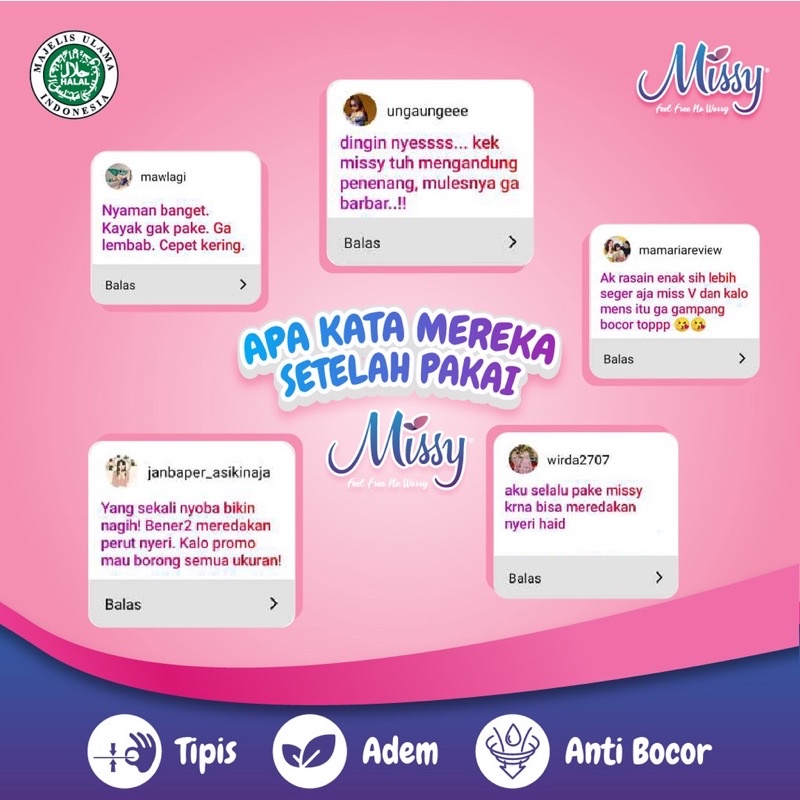 Missy Pembalut Pantyliner Wanita 100% Original Anti Bakteri Jamur Softex Super Thin