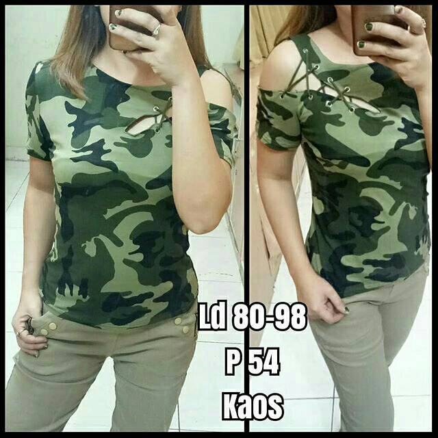 Baju army wanita blouse import murah army top 807