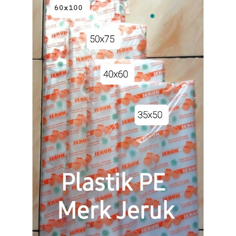 Plastik PE merk jeruk uk 60x100,50x75,40x60,35x50/plastik pe bening/plastik sayur