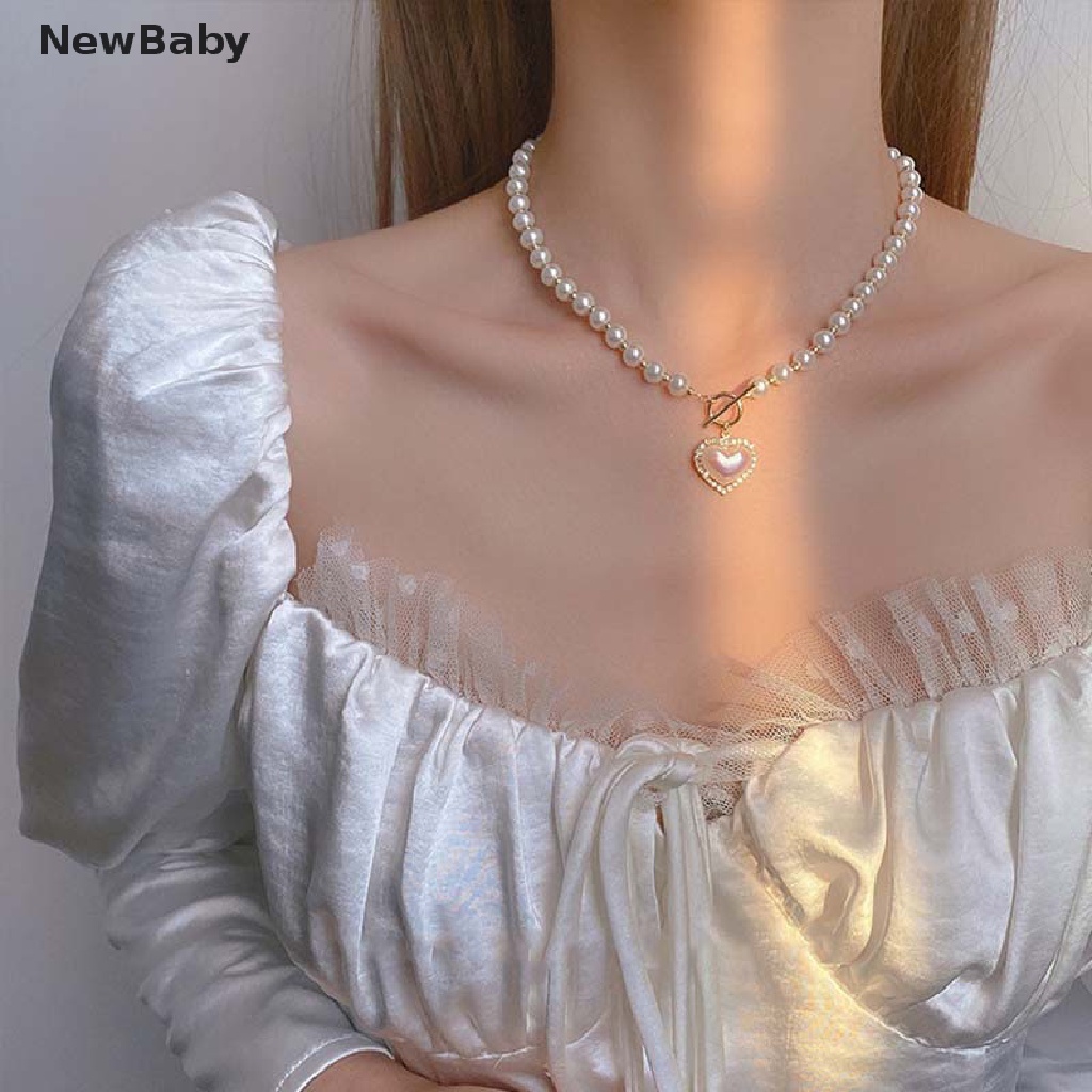 Kalung Mutiara Imitasi Bentuk Hati Warna Emas Untuk Bayi