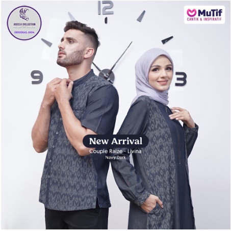 COUPLE MUTIF KOKO RAIZE DAN GAMIS LIVINA NAVY DARK BAHAN COTTON DENIM COUPLE TERBARU 2022 BY MUTIF