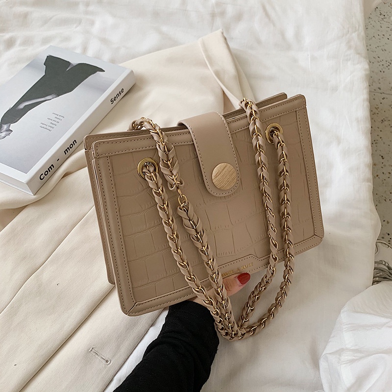 Tas Selempang Wanita Korea Import Terbaru High Quality Pu Material Korean Style Fashion Stone Pattern Chain Wanita Bag Shoulder Bag