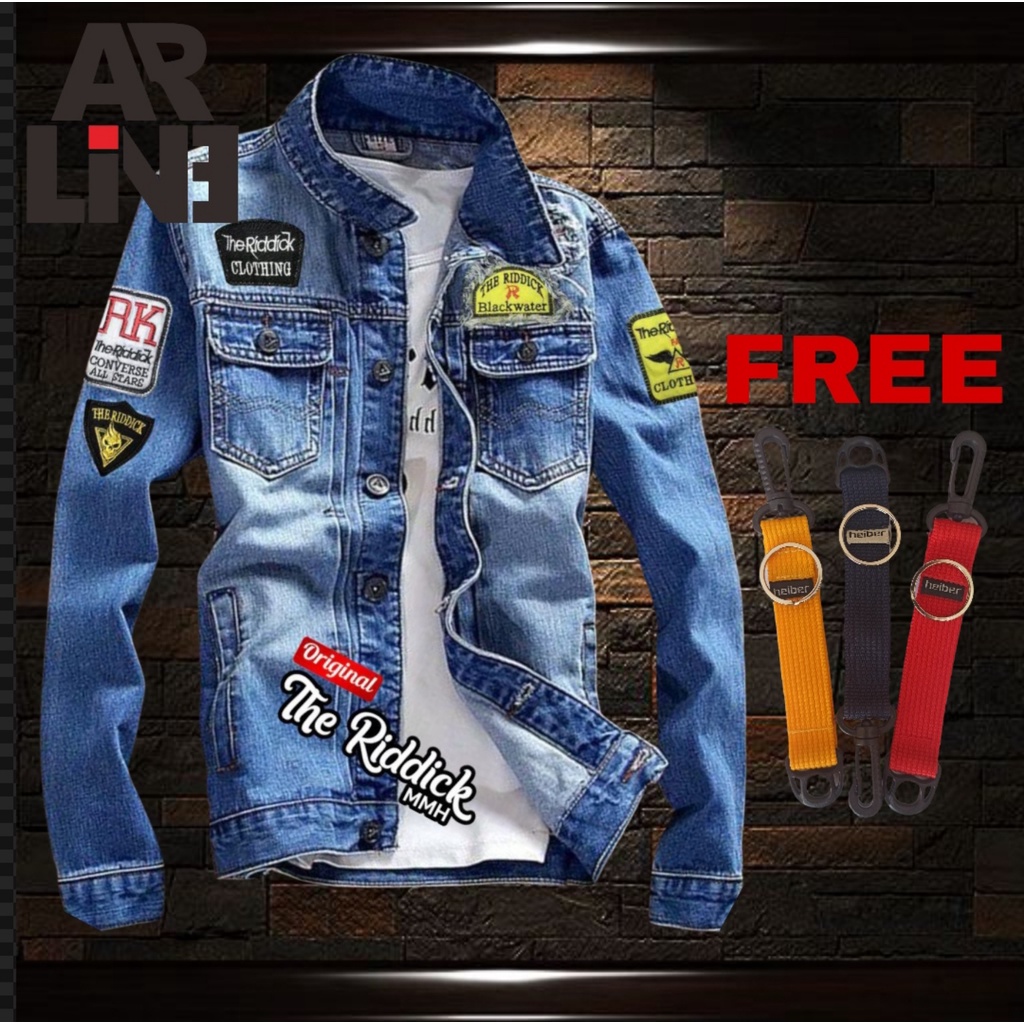 DISKON Jaket Jeans Denim Pria Bordir Jeket Cowok Murah Keren Jacket Original The Riddick Slimfit Dis