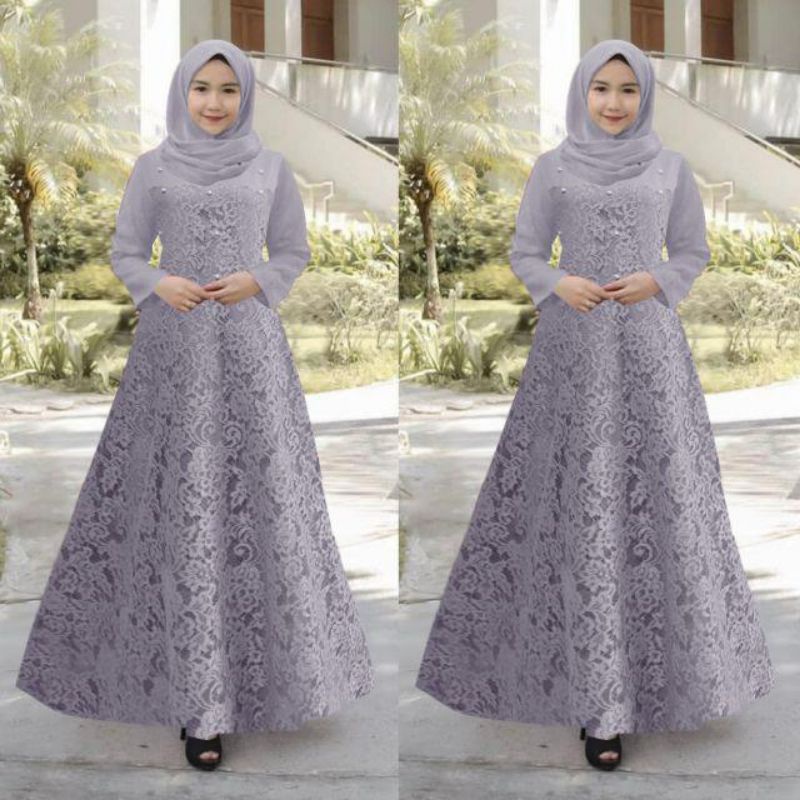 BAJU MAXI MAXY DRESS GAMIS WANITA PEREMPUAN MUSLIM BRUKAT BROKAT BUNGA IMPORT PREMIUM PESTA KONDANGA