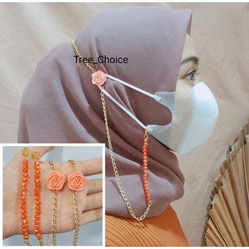 2 in 1 Konektor + Tali Kalung Masker Mawar Rantai Besar / Strap Hijab Jilbab