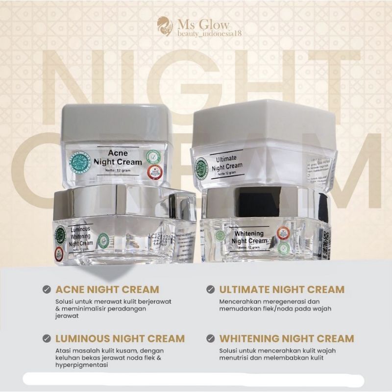 NIGHT CREAM MS GLOW ORIGINAL (SUDAH BER BARCODE)