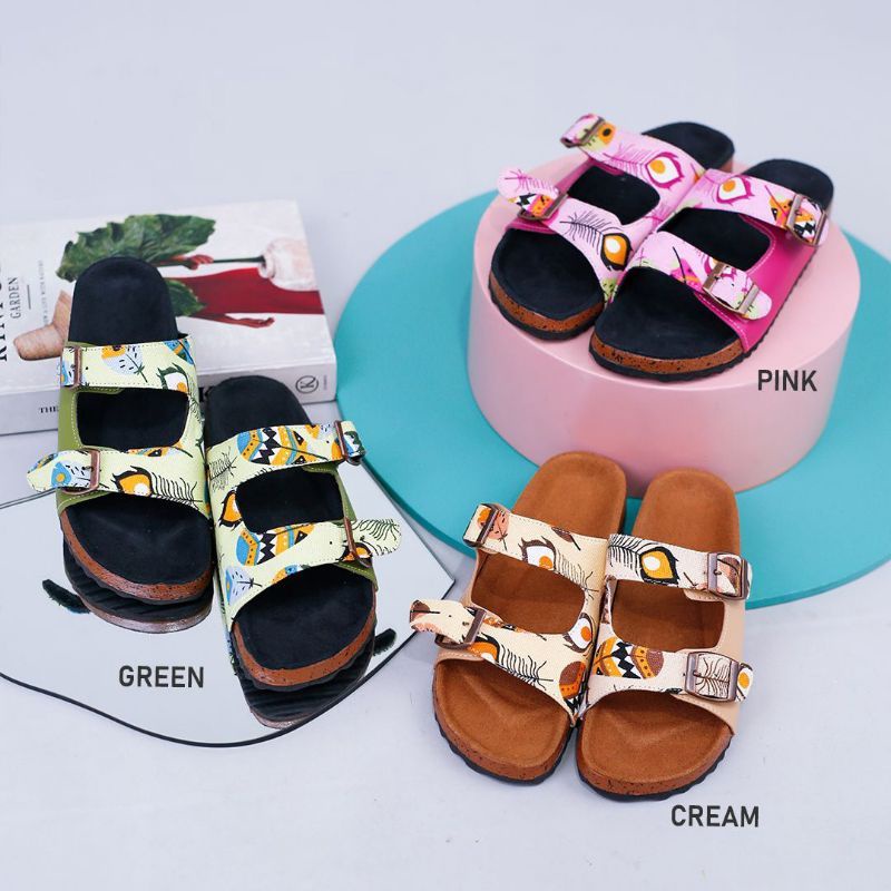 mqstars Slip on Sandal Flat Wanita Birken 2 Gesper Leaf