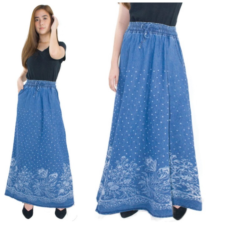 SB Collection Rok Maxi Sulvi Panjang Longskirt Payung Casual Jeans Wanita