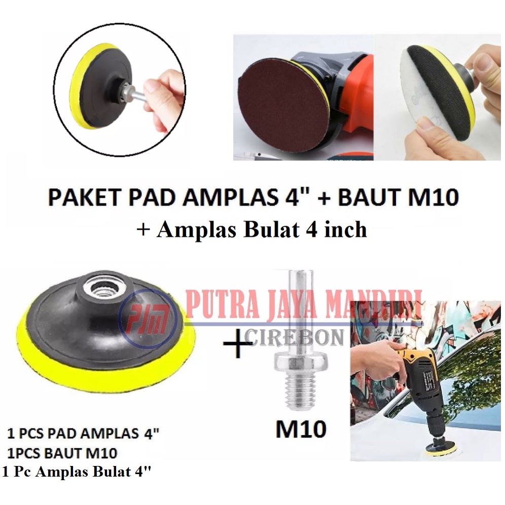 Paket Sanding Pad Tatakan Amplas 4&quot; + Amplas Velcro 4&quot; + Baut Konektor M 10 Baut Konektor Bor Menjadi Mesin Poles