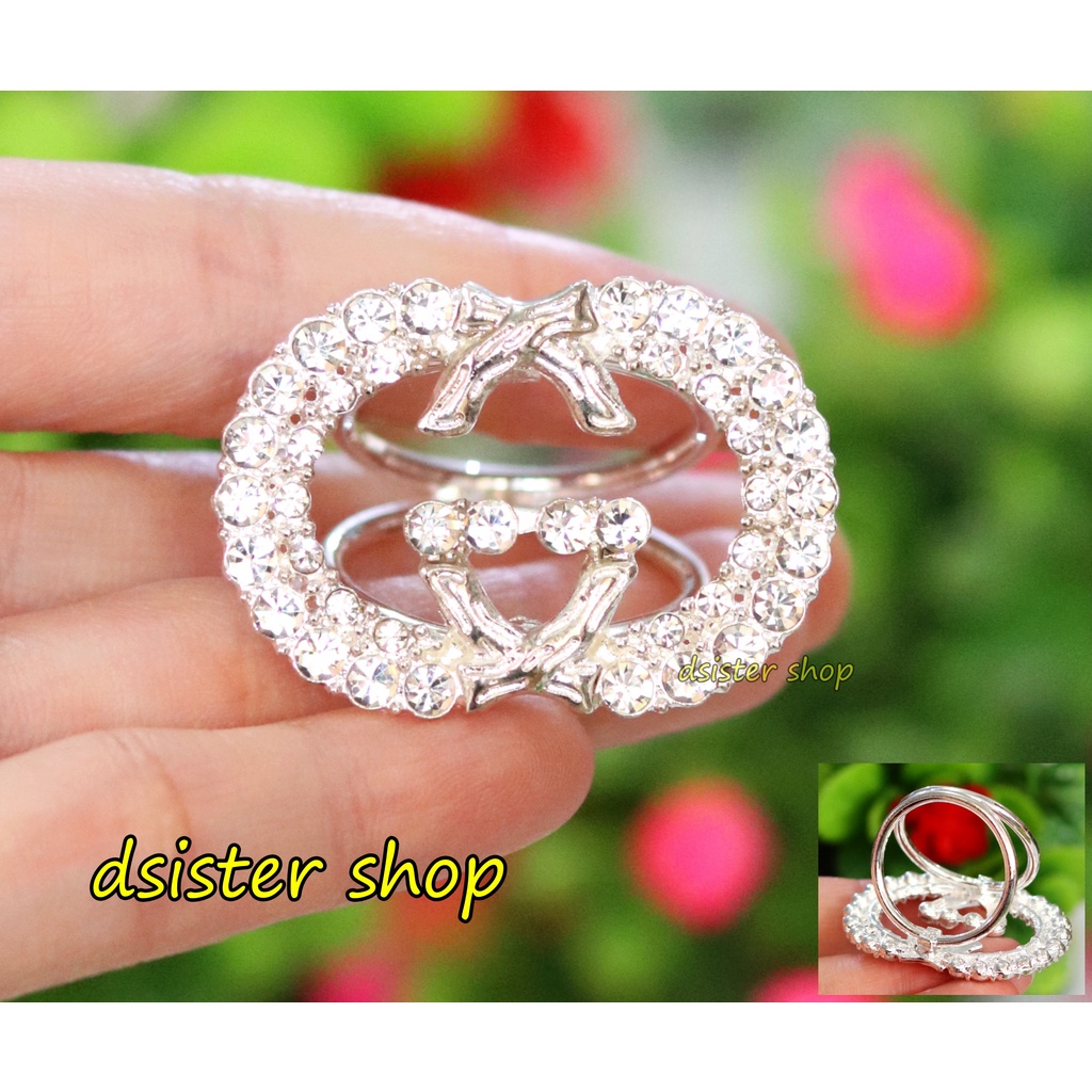 Bros Cincin Part 1 Ring Hiasan Aksesoris Syal Hijab HURUF Permata Hitam Putih-Silver G 4P 2  Baris