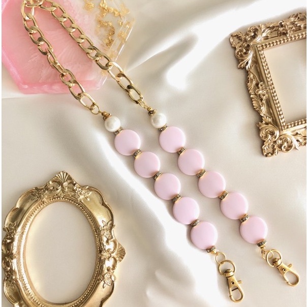 Set 2in1 Tali Kalung Strap Masker Konektor Hijab Rantai Emas Akrilik Premium Kekinian E-001