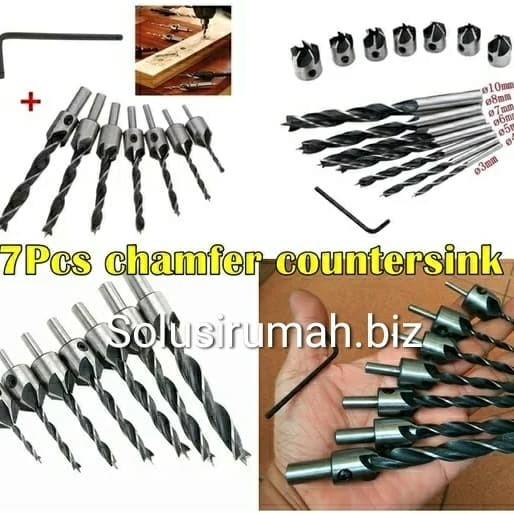 Chamfer Countersink drill bit set 7pcs kepala sekrup kayu set 3mm-10mm