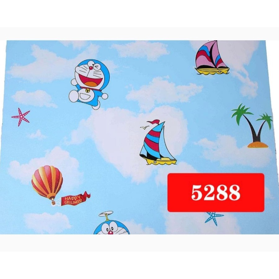 Wallpaper stiker dinding kamar anak doraemon prahu biru laut murah