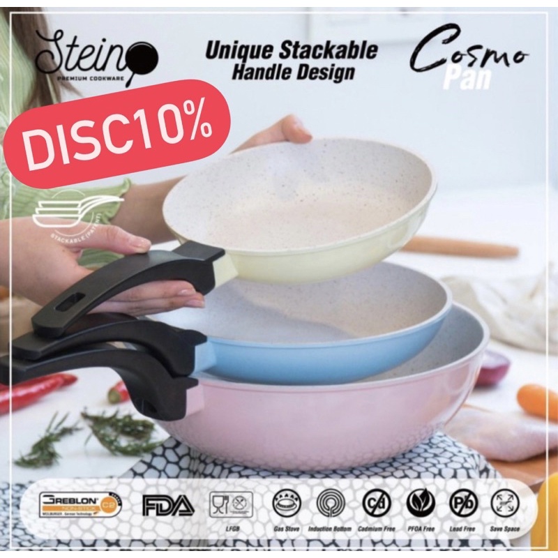 (DISC 10%) Steincookware Stein Cosmo Pan Cosmopan 3 panci + 1 tutup kaca