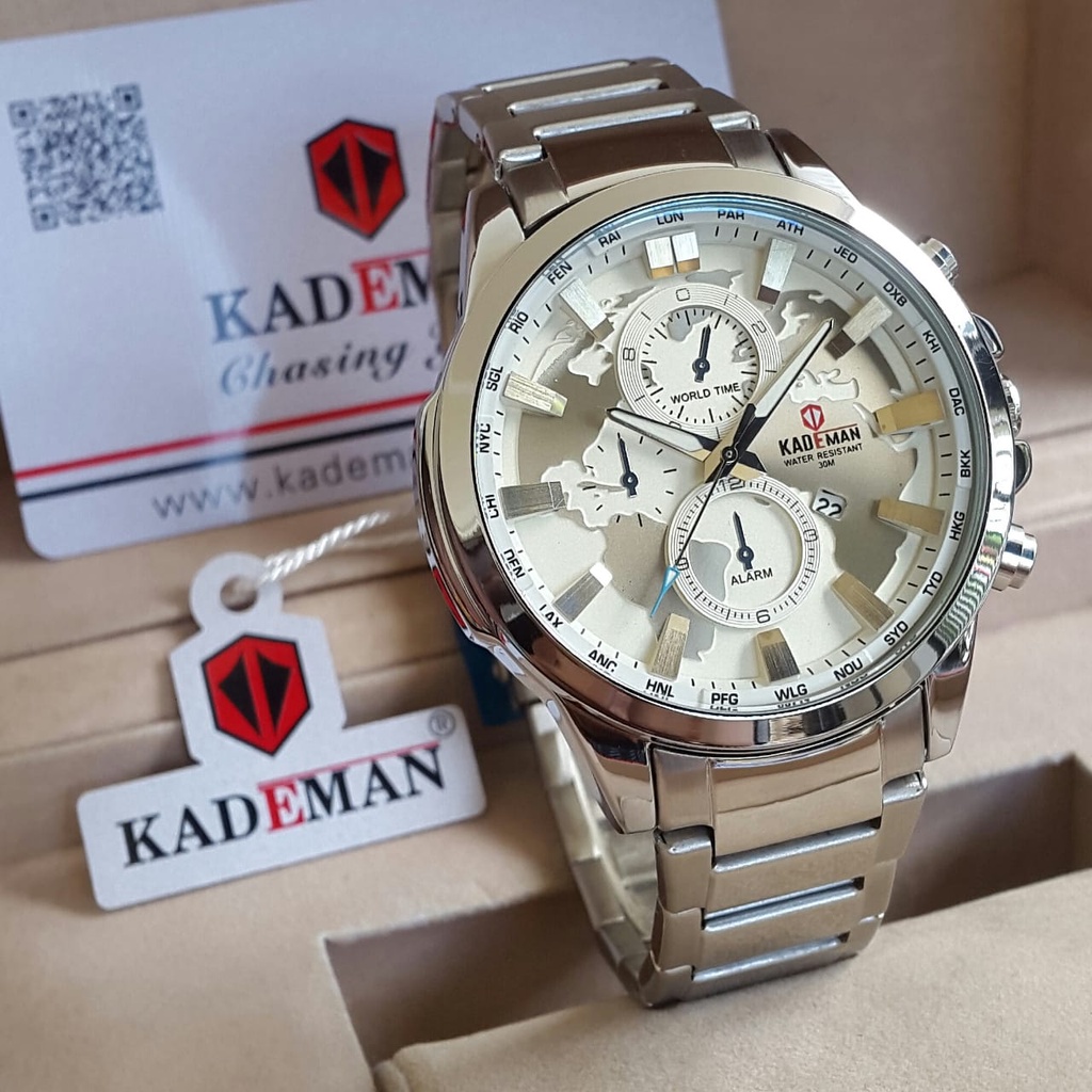 JAM TANGAN PRIA KADEMAN TYPE K443G/ JAM TANGAN PRIA KADEMAN TYPE K443G / JAM TANGAN PRIA KADEMAN CRONOGRAPH,TANGGAL AKTIF, WATERPROOF, MESIN BATTERY/ JAM TANGAN PRIA KADEMAN TYPE K443G FREE BOX