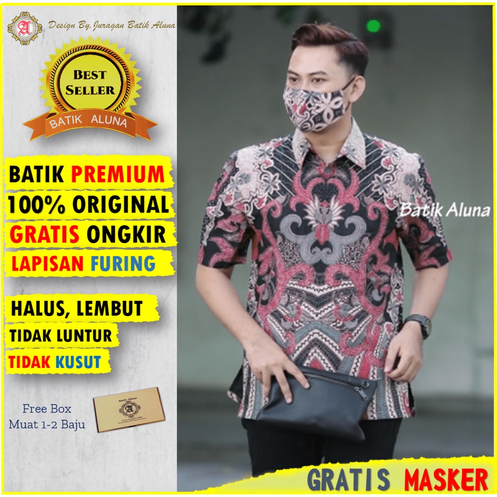 Baju Kemeja Batik Prabuseno pria Lengan Pendek Premium batik Alisan Pria Modern Slimfit Cowok Aluna