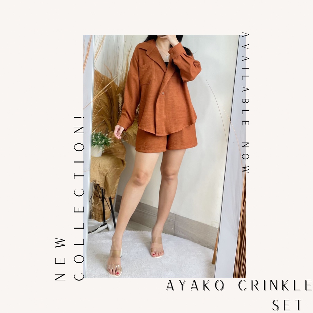 Ayako Crinkle Set - Set Atasan Lengan Panjang dan Celana Pendek Bahan Crinkle Airflow Set