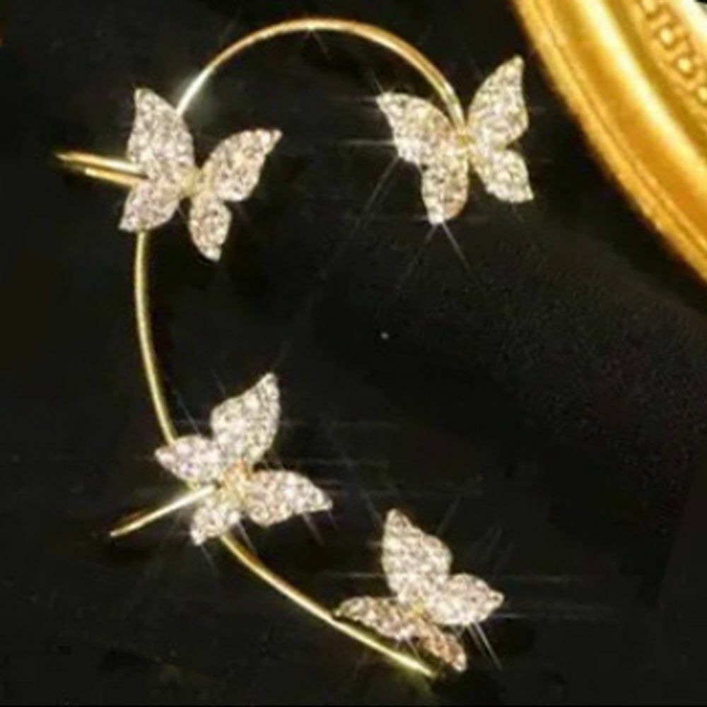 【COD Tangding】1PC Sparkling Zircon Butterfly Earclip Ear Wrap Dangle Ear Cuff NonPiercing Fashion Accessories Jewelry