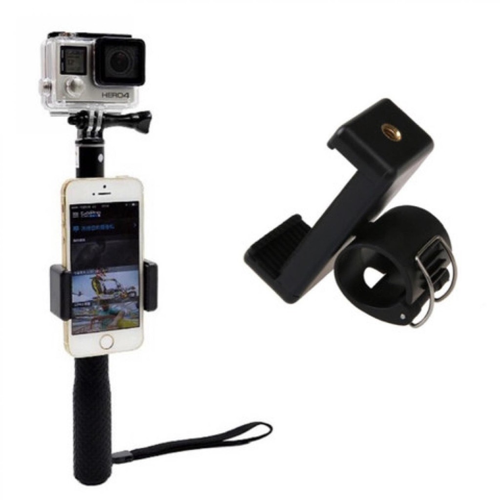 Clamp Jepit Tiang Rod Tripod Skrup 1/4 + Holder HP U Smartphone 2 hole