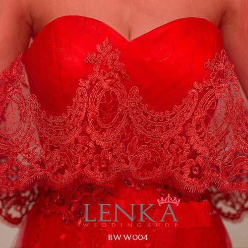 [SIAP KIRIM] BOLERO WEDDING PERNIKAHAN PESTA RENDA LACE MERAH MODERN BWW004