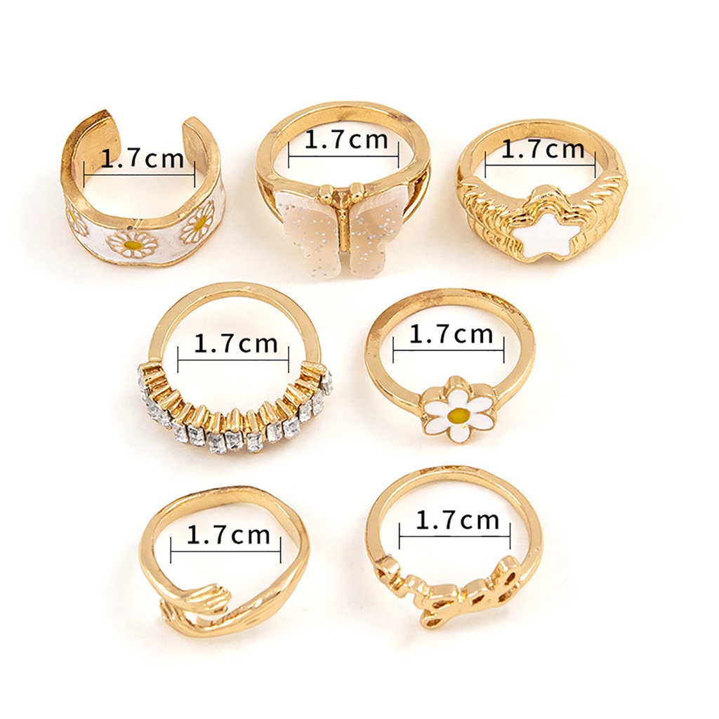Hu Hu Hu Hu Hu Alat Bantu Pasang Kacamata♡ 7pcs Cincin Knuckle Desain Kupu-Kupu Gaya Gothic Untuk Wanita