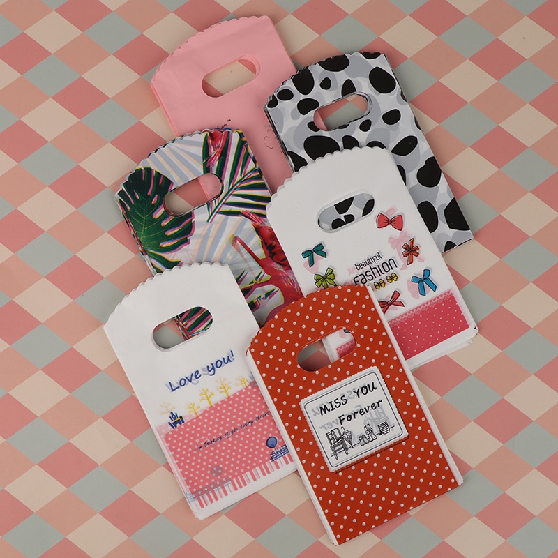 50pcs / lot Kantong Belanja Mini Desain Thank You Bahan Plastik, 9x15cm