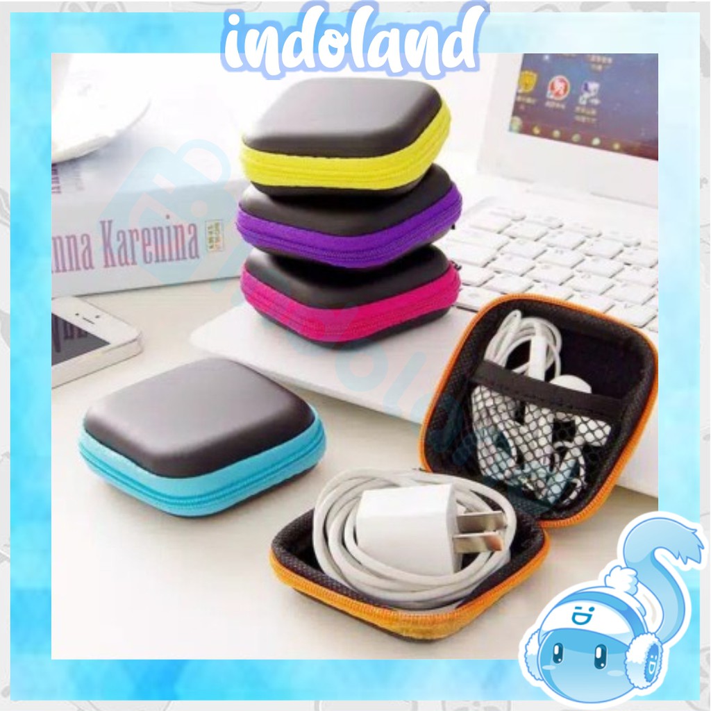 ☀ INDOLAND ☀ D014 Travel Pouch Dompet Persegi Case Organizer Tempat Headset Koin Kunci Kotak Penyimpanan Charger Mini