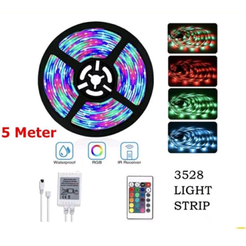 LED Strip RGB 3528 5 mtr  Set /Lampu Tumbler LED 10 meter RGB