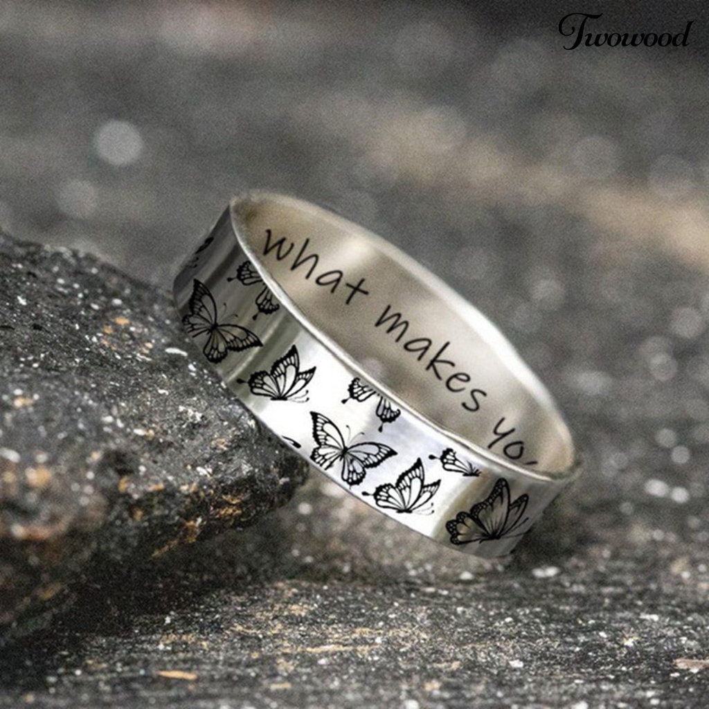 Cincin Desain Ukiran Butterfly Bahan Alloy Gaya Vintage Untuk Hadiah