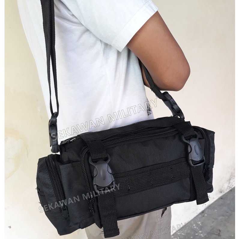 TAS TACTICAL SLIMBAG Hitam Brimob TNI Tas Selempang Waistbag