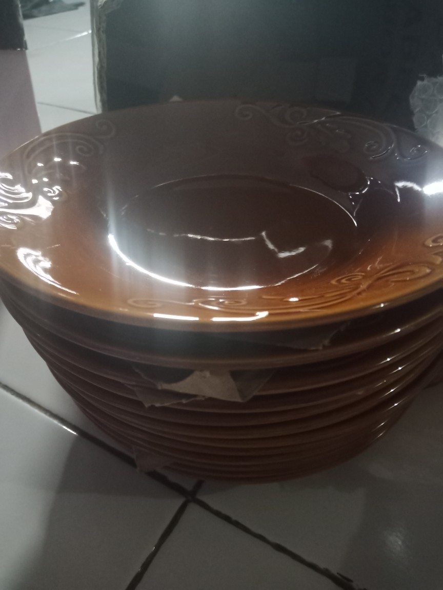 Serbu Murah - Set 6 Pcs - Piring Keramik Lucky Emboss Bunga 9- Piring Cantik -  Piring Kaca