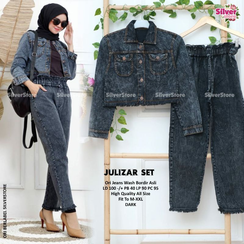 julizar-juju stelan julizat set jaket dan celana jeans