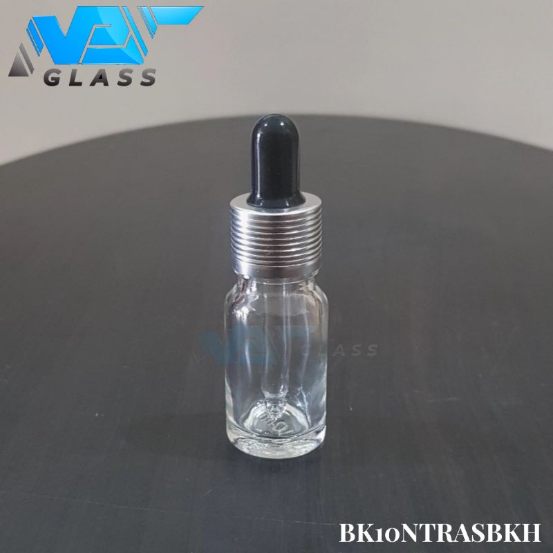 botol kaca pipet 10ml tebal bening - ring almunium silver bergaris