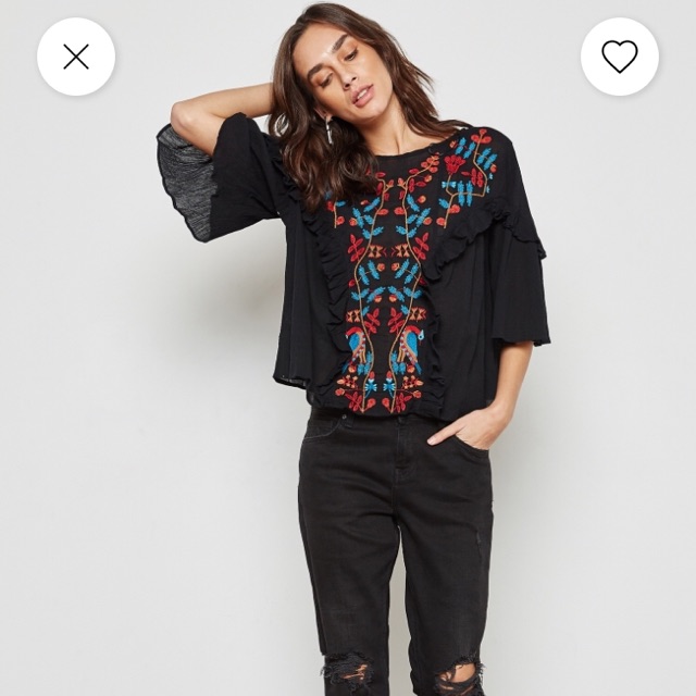 Mango embroidered ruffle top
